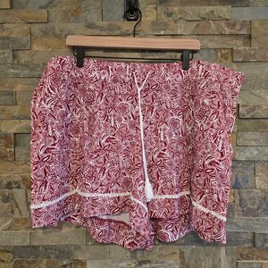 NEW W/Tags Cacique 26/28 Red Floral Boho Cotton Tie Waist Shorts Pockets